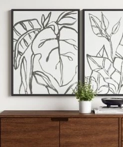24" x 30" Botanical Sketch Framed Wall Canvas White/Black - Project 62™