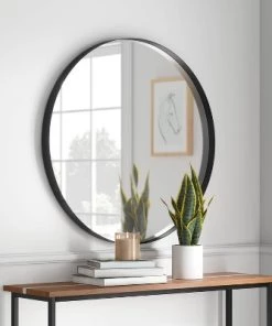 30" Flush Mount Round Decorative Wall Mirror - Project 62™ Black